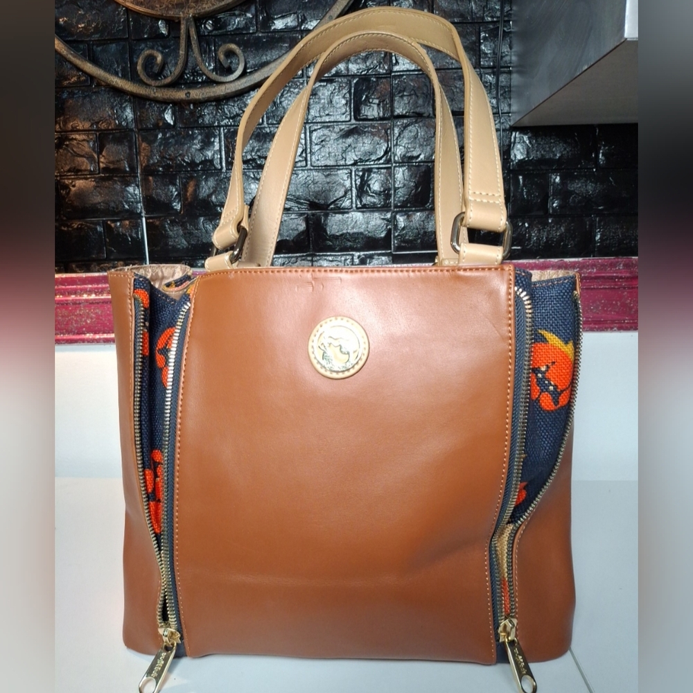 Spartina 449 Leather Charter Tote Handbag Large Zipper Details